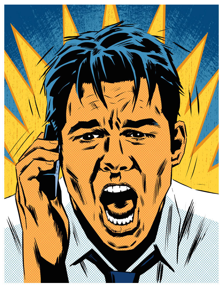 Bild von Jerry Maguire der in ein Telefon schreit im Roy Lichtenstein Stil